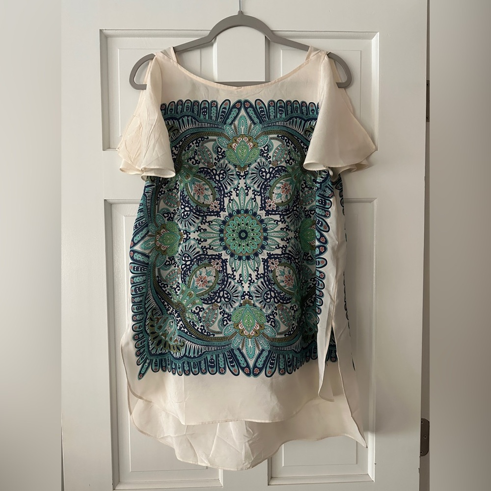Maeve Anthropologie 100% Silk Ludovica Paisley Split Sleeve Hi-Lo Tunic Shirt